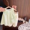 Traje de Algodón Delgado Transpirable Elegante y con Estilo para Niña, Conjunto de Dos Piezas de Camisa de Muñeca para Bebé y Pantalón Casual para Niños de Verano