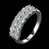 Anel de Prata Esterlina S925 Feminino Anel de Moissanita de 1,4 Quilates Anel de Fileira Dupla Totalmente Cravejado Fabricante de Joias Transfronteiriças Europeu e Americano