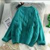 Suéter de Tricô Vintage Torcido Grosso Gola Redonda Cor Sólida Estilo Coreano Estilo Preguiçoso Feminino Outono e Inverno Pulôver Solto Estilo Ocidental Roupas Quentes