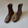 Botas femininas de tornozelo de salto alto retrô com bico quadrado, botas elásticas exclusivas para outono e inverno, botas estilo Dr. Martens com salto grosso, couro macio desgastado com zíper traseiro, corte justo