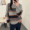 Camiseta básica de punto a rayas vintage de otoño para mujer, top elegante de primavera y otoño, suéter top de pelo de mapache holgado de otoño e invierno
