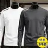 Camiseta fina de manga comprida para outono para homens, cor sólida, elástica, secagem rápida, caimento solto, casual moderno, gola redonda, segunda pele