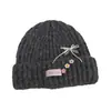 Gorro de punto de mezcla de lana estilo coreano para mujer, cálido y adelgazante, con lazo floral, adecuado para tallas de cabeza grandes