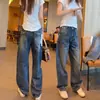 Jeans Reto Novo Outono 2026 Estilo Workwear Feminino Cintura Alta Solto Plus Size Para Meninas Cheinhas Calças Longas Wide Leg Emagrecimento