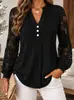 Spring and Autumn Lace Patchwork Long Sleeve Top for Women V-Neck Half-Buttoned Pleated Lantern Sleeves Elegant Base Layer Elegant Shirt