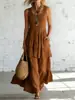 Transfronterizo 2026 Amazon Verano Nuevo Estilo Elegante y con Estilo Algodón y Lino Mujer Holgado Dobladillo Amplio Sin Mangas Vestido para Mujer