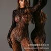 Lencería Sexy Estilo Transfronterizo Europeo y Americano Body de Malla de Manga Larga de una Pieza con Cierre en la Entrepierna y Diseño Transparente 8484
