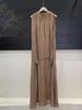 Vestido sin mangas con cuello colgante, plisado y teñido en hilo de ramio para mujer, verano 2024, con abertura lateral en la espalda, con cordones, holgado, ajustado, falda tipo jarrón