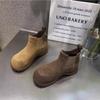 Estación Europea 2025 Otoño Nuevo Botas Martin con Aumento de Altura Interior Retro Cabeza Grande Cuero Nobuck Aly Botines Casuales para Mujer