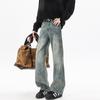 Calça Jeans Micro-La Estilo Americano Meninos Nova Marca Fashionável Solta Tubo Reto Perna Larga Desfiada Versátil Casual Longa