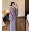 Nuevo Conjunto de Dos Piezas de Punto de Mohair Floral para Otoño Temprano Vestido Camisola Cárdigan Suéter Ropa Exterior Sensación