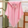 Manta para Bebé Hecha de Vellón de Coral, Cómoda y Transpirable, Diseño Individual de Animal de Dibujos Animados, Color Sólido, Toalla de Baño Transpirable con Capucha para Recién Nacido