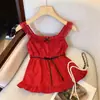 Camisola Babydoll de Encaje Dulce con Lunares Empalmados para Mujer, Top de Verano Nuevo Delgado en la Cintura