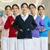 Suéter de Enfermera Shitai Cárdigan para Mujer Suéter Grueso de Punto Polar Azul Marino Uniforme de Trabajo para Enfermera Doctor