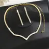 Conjunto de Joias Elegante com Brincos e Colar de Zircônia com Franjas, Corrente Simples e Super Brilhante de Cristal em Forma de V para Clavícula, Joias de Festa para Mulheres