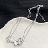 Estilo Dulce Fresco Colgante Doble Capa Apilado Mariposa Fritillaria Zirconia Gemela Cadena de Clavícula para Mujer Cadena de Collar Corta de Lujo Ligero Gama Alta