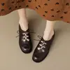 Zapatos de Cuero Retro Huecos con Cortes Profundos y Cordones, Zapatos de Tacón Bajo de Estilo Británico para Mujer, Adecuados para Primavera y Otoño