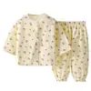 Nuevo conjunto de pijama de gasa de algodón de doble capa para niños, adecuado tanto para niños como para niñas, ropa de aire acondicionado para primavera y verano, conjunto fino y transpirable para bebés