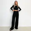 Conjunto de Pijama de Tricô com Gola Redonda Duas Peças Outono 2023 Novo Europeu e Americano Calças Macias Confortáveis Amigáveis à Pele Roupa de Casa Feminina