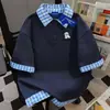 Camiseta de Manga Corta Falsa de Dos Piezas, Tendencia de Nicho con Cuello Polo, 100% Algodón Puro para Hombres y Mujeres, Top Sencillo y Holgado de Verano para Parejas