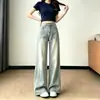 Jeans básicos versátiles de pierna ancha, corte holgado, bordados, estilo retro americano, tiro alto, adelgazantes, con caída, pierna recta, 2026