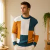 Recomendação de Item Quente Suéter Redondo Patchwork Multicolorido da Moda Fábrica Pode Bordar Malha Masculina