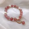 Pulsera de Perla de Agua Dulce Cristal de Fresa Candado de la Paz Lujo Ligero con Cuentas Bandeja Juego Pulsera de Novia Elástica Ajustable