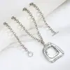 Estilo Coreano Europeo y Americano Transfronterizo Doble Capa Cadena Gruesa Cierre OT Collar Colgante Cuadrado Hueco Irregular Joyería de Estilo Frío
