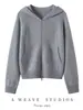 Cardigã com capuz e zíper 100% caxemira pura para mulheres, novo estilo outono e inverno, solto, versátil, jaqueta de tricô quente