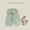 Pantalones de pierna ancha para niñas con cintura fruncida, Pantalones casuales de algodón puro con cintura elástica y retazos para primavera y otoño, Corte holgado para bebés y niños pequeños