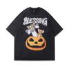 Tkpa Camiseta Casual de Manga Corta para Hombre de Estilo Europeo y Americano High Street Vintage Retro Lavado Viejo Banda de Rock Holgada