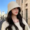 Gorro de Pescador Tejido de Otoño e Invierno Moda Versátil Circunferencia de Cabeza Grande Gorro de Cubo de Lana Cálido A prueba de Viento Sencillo Temperamento Gorro de Cubo