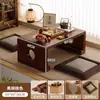 Mesa pequena de janela, mesa kang de madeira maciça, mesa de chá tatami, conjunto de três peças de mesa de centro, escrivaninha baixa para peitoril de janela, mesa kang de chão para quarto