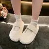 Zapatos de mujer para exteriores tipo slip-on peludos con suelas gruesas, diseño engrosado, estilo de punta cerrada, cálidos y forrados de felpa para otoño e invierno
