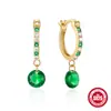 Pendientes de Plata de Ley S925 con Diamante Super Brillante y Esmeralda Pendientes Europeos y Americanos Más Vendidos Pendientes Elegantes de Colores Vivos para Mujer