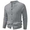 Cardigan Masculino de Tricô Trançado com Gola Alta, Cor Sólida, Manga Longa, Botões, Suéter Casual, Peça Externa, Jaqueta Multicor, Outono/Inverno 2026