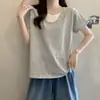 Camiseta Casual de Manga Curta Falsa de Duas Peças Solta e Preguiçosa para Mulheres, Verão, Ombro Normal, Cinza, Manga Meia-Manga, Estilo Old Money