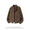 Chaqueta de tie-dye de alta costura con cuello alto, unisex, estilo otoño, chic casual americano, deportiva, chaqueta de cuero inspirada en motociclista, retro, prenda de abrigo versátil para el trabajo