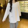 Camiseta térmica base para mujer para primavera, otoño e invierno, nuevo corte holgado, cálida, de longitud media, blanca, forrada de forro polar, camiseta de manga larga con abertura