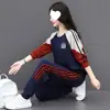 [Mezcla de Algodón Chino Seda de Leche] Nuevo conjunto para mujer 2026 color de moda bloques de color estampado de letras conjunto casual de dos piezas