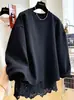 [Fuente de Fábrica en stock Cabello Liso] Sentido del Diseño Nicho Estilo Perezoso Puntadas de Encaje Falso Dos Piezas Sudadera para Mujer