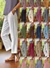 2026 Amazon Transfronterizo Wish Sitio Independiente Pantalones Casuales Rectos de Algodón y Lino Sueltos Color Sólido Cintura Elástica Bolsillo para Mujer