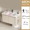 Gabinete de baño de aluminio con espacio de almacenamiento lateral, adecuado para baños pequeños, con lavabo cerámico integrado y mueble tocador