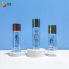 Frasco de Água Tônica Transparente Galvanizado de 120ml Frasco de Loção para Cuidados com a Pele Ombro Plano Cilíndrico Garrafa de Plástico PET Frasco Removedor de Maquiagem