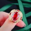 Estilo palacio retro italiano traje rojo granate con circonita collar de flor pendientes de diamante rojo anillo de tesoro abierto de colores