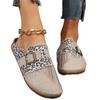 Pantuflas de Color Bloque con Estampado de Leopardo de Punta Cerrada y Suela Gruesa para Mujer, Estilo Europeo y Americano para Comercio Exterior, con Hebilla de Cuero de Borde Crudo, Planas, Holgadas, Medias Pantuflas Wish