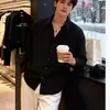 Camisa Masculina de Manga Longa Primavera Outono 2026 Nova Simples Casual Cor Sólida Solta Camisa Social Tamanho Grande Toque de Luxo Camisa com Lapela