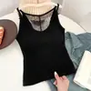 Camisole de Algodão com Patchwork de Renda Pura Desejo com Bojos Fixos Embutidos, Adequado para Uso Interno e Externo, Confortável Top Tubo Picante para Meninas Lingerie