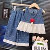 Atacado de Roupas Infantis Ternos para Meninas Verão Novo Coletes Jeans Estampados para Crianças Calças de Bolinhas Modernas de Alta Qualidade