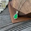 Collar de Cadena para Clavícula de Plata S925 con Colgante de Calcedonia Blanca de Alta Calidad en Forma de Calabaza Incrustado con Ágata de Color Jade para Mujeres, Cadena de Moda Ligera de Lujo para Socialité